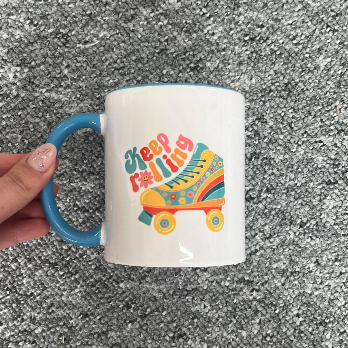 SECONDS Keep Rolling Ceramic Mug | Retro Rollerskate