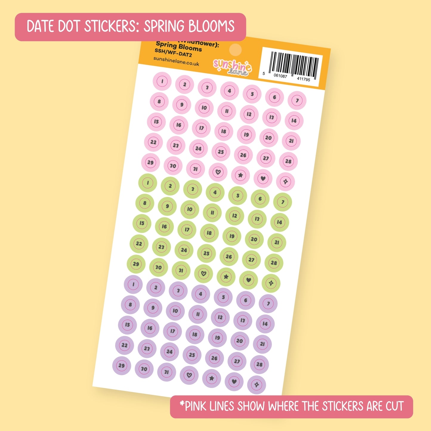 Date Dots 1-31 Sticker Sheet - Numbered Planner Dots for Undated Diaries