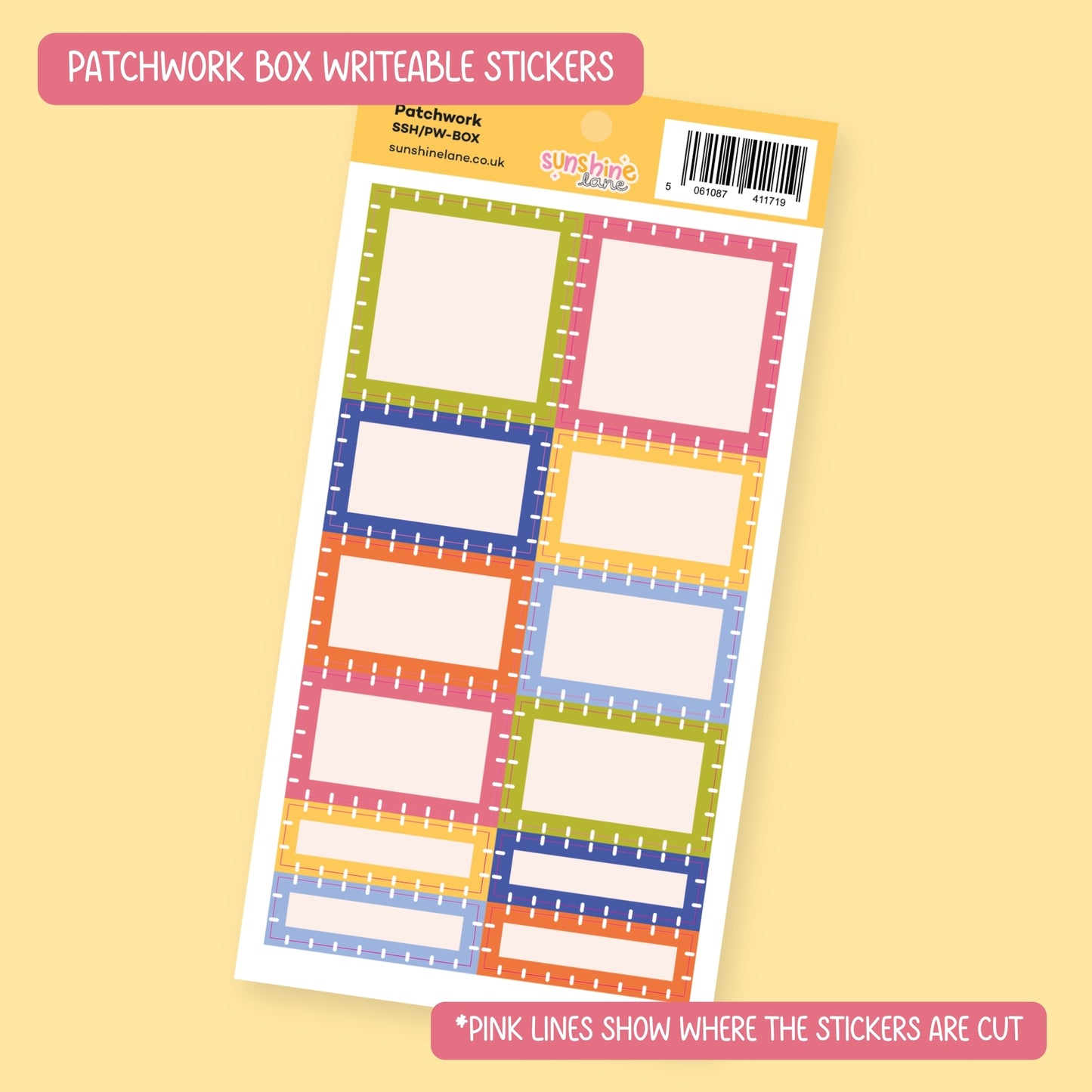 Patchwork Boxes Sticker Sheet - Writeable Title & Note Box Stickers