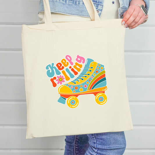 Keep Rolling Tote Bag | Retro Rollerskate