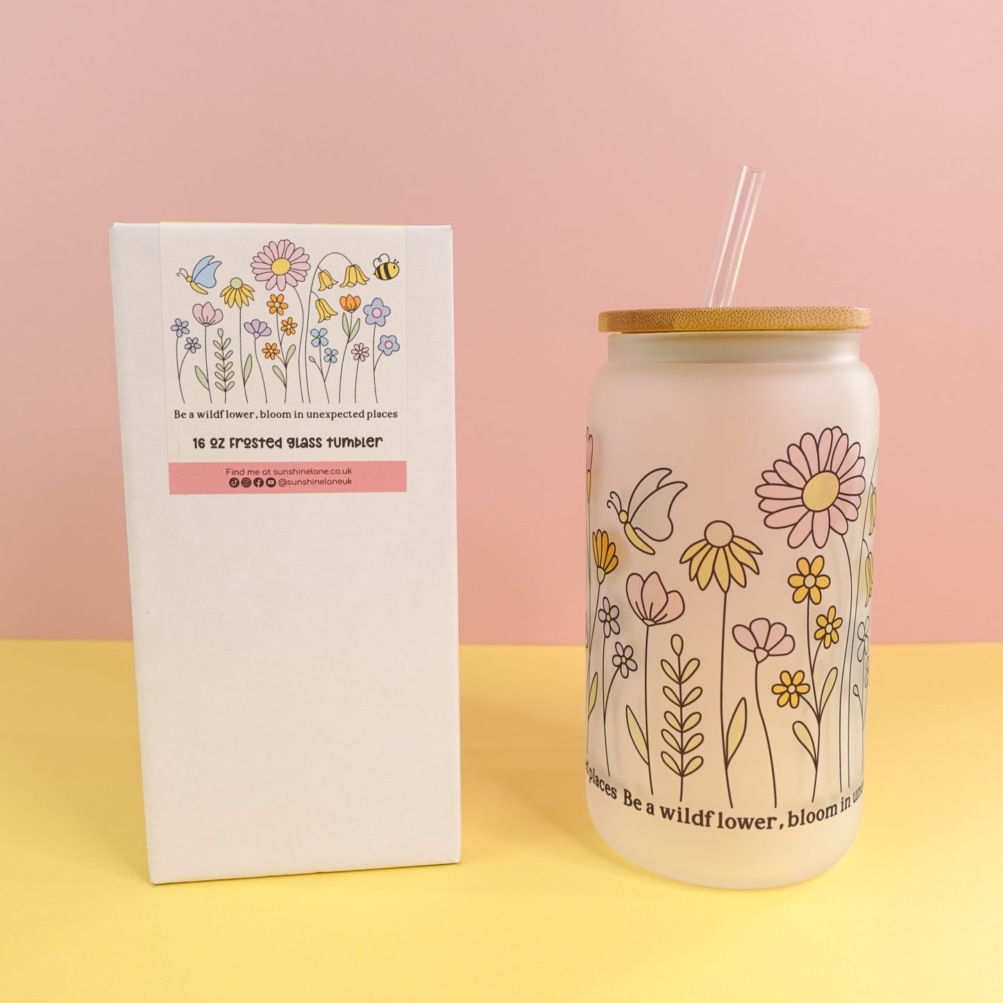 Be a Wildflower 16 oz Frosted Glass Tumbler