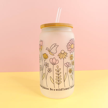 Be a Wildflower 16 oz Frosted Glass Tumbler