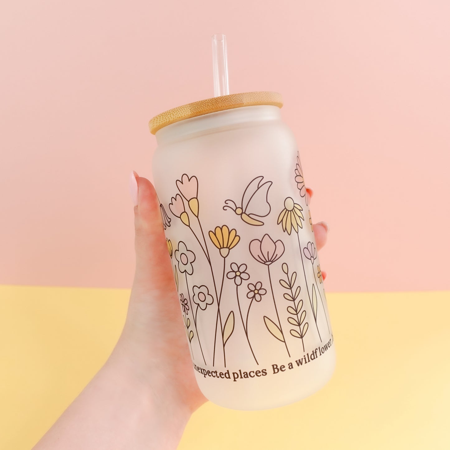 Be a Wildflower 16 oz Frosted Glass Tumbler