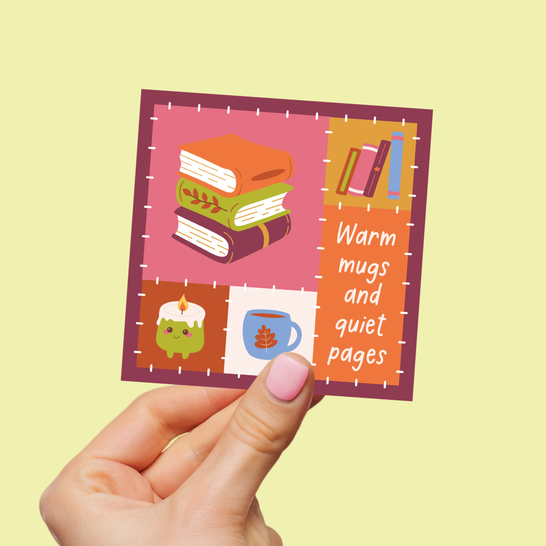 Warm Mugs & Quiet Pages - Autumn Patchwork Die-Cut Sticker