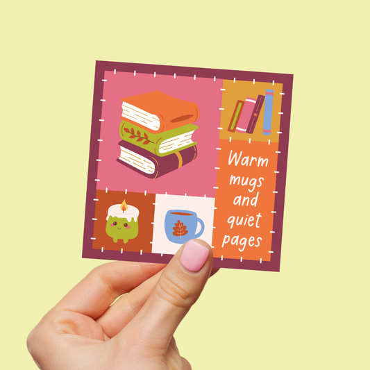 Warm Mugs & Quiet Pages - Autumn Patchwork Die-Cut Sticker