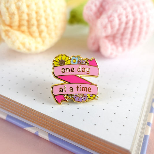 One day at a time gold enamel pin