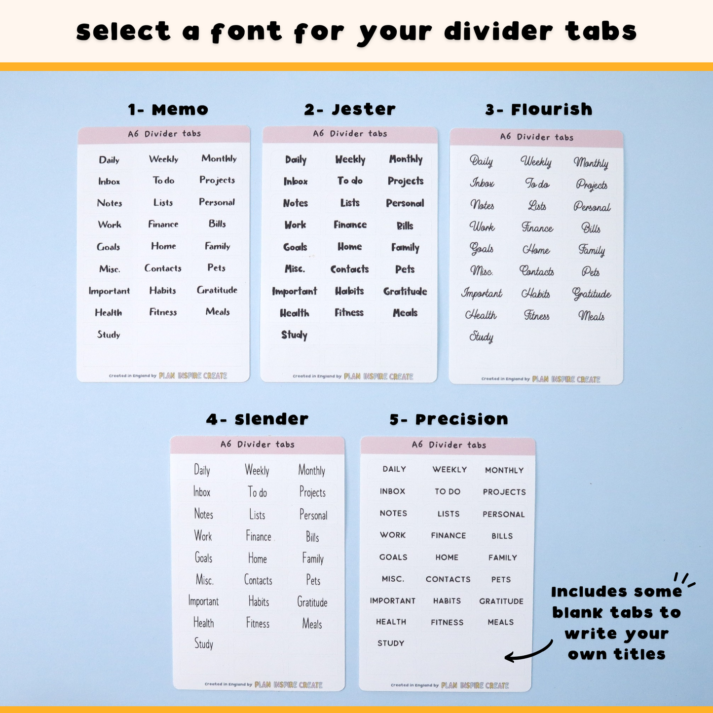 Divider Tab Sticker Labels - A5 & A6