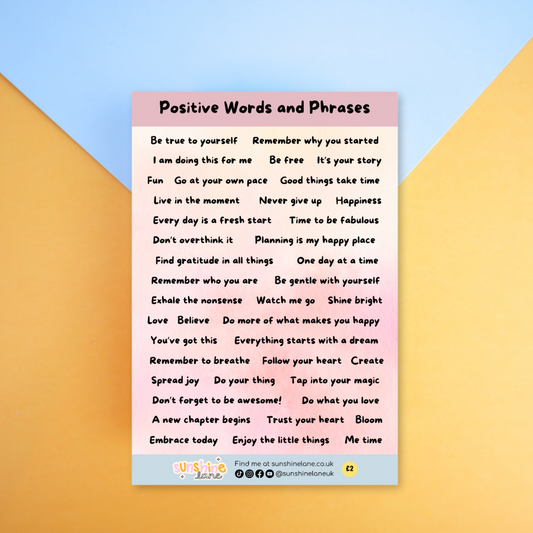 Positive Words and Phrases Sticker Sheet