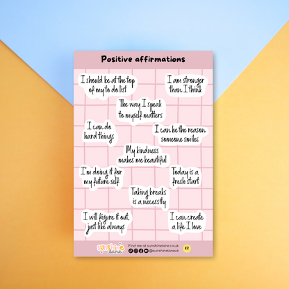 Positive affirmations sticker sheet