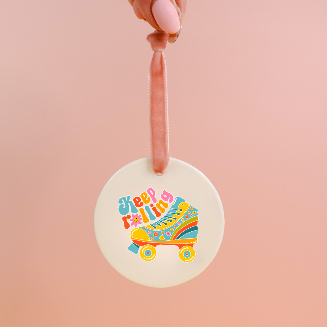 SAMPLE Keep Rolling Ceramic Ornament