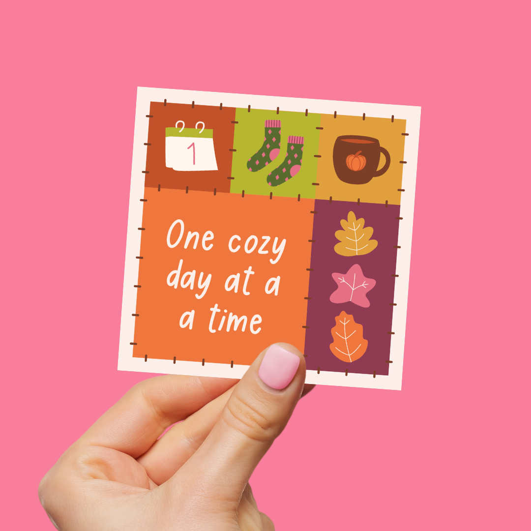 One Cozy Day at a Time - Autumn Patchwork Die-Cut Sticker