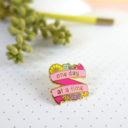 One day at a time gold enamel pin