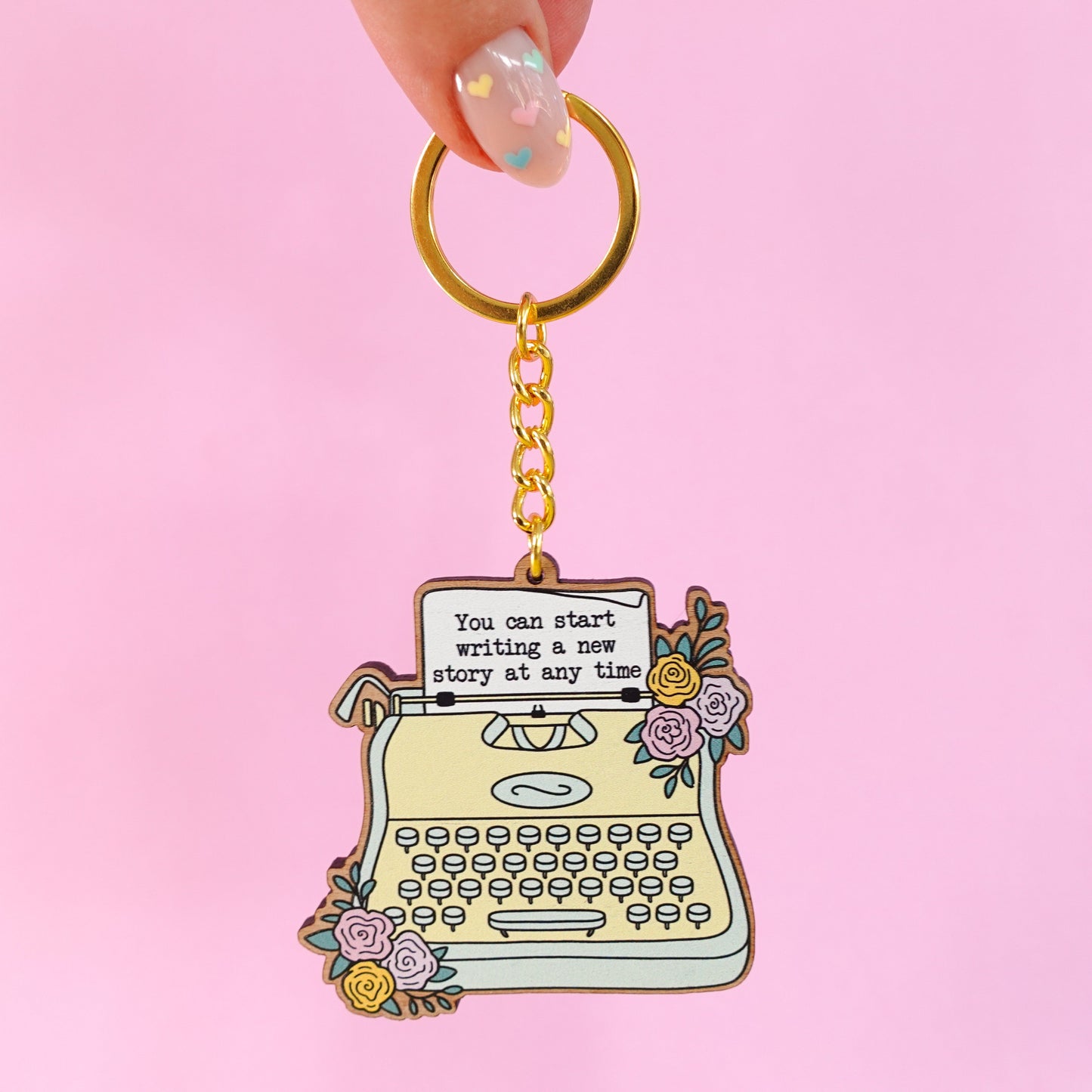 SECONDS Typewriter Wooden Keyring - Start a New Story