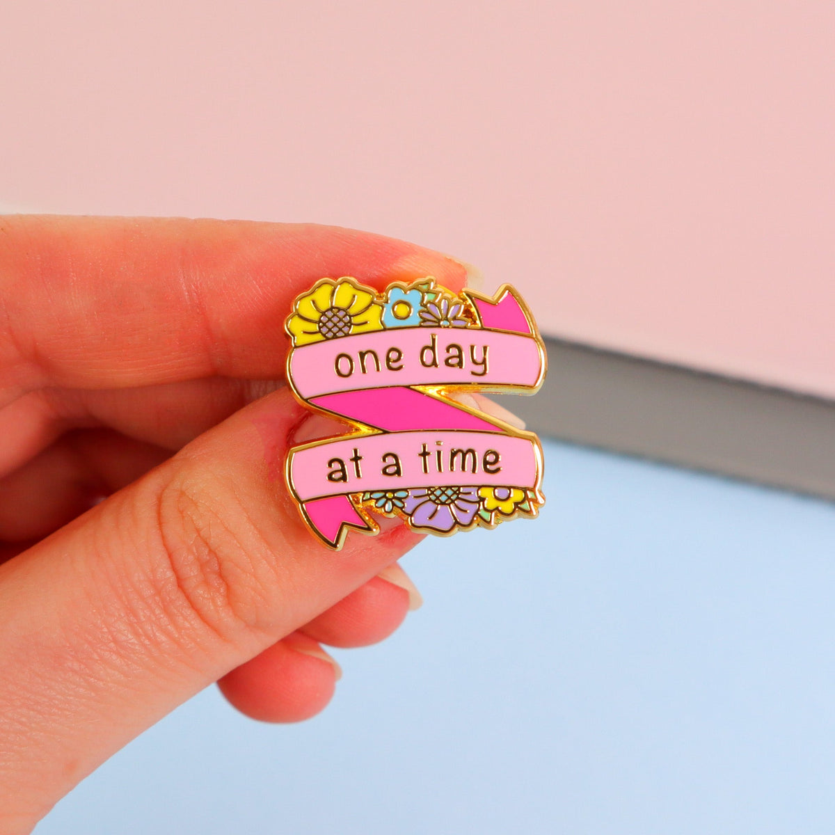 END OF LINE One day at a time gold enamel pin