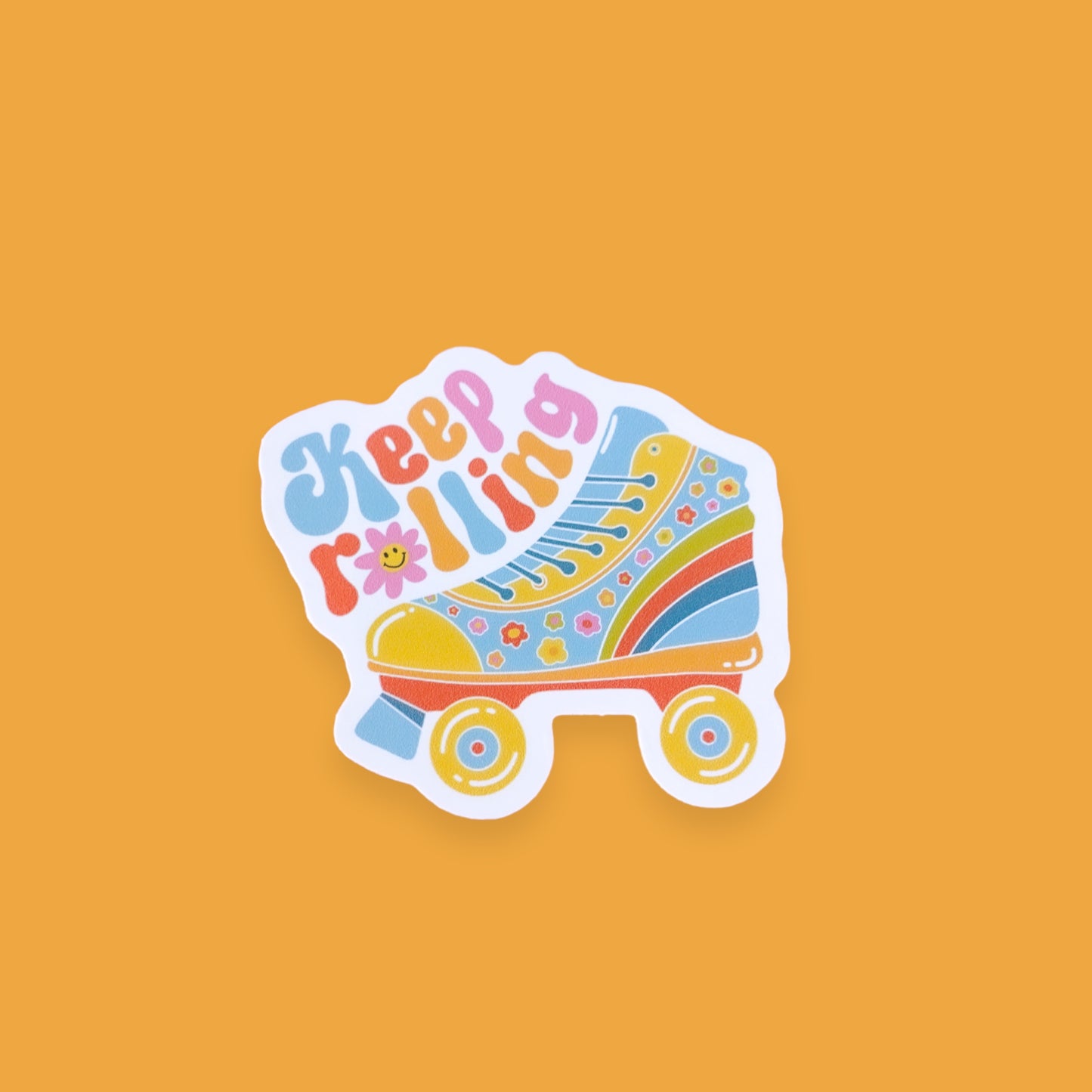 Keep Rolling Sticker | Retro Rollerskate