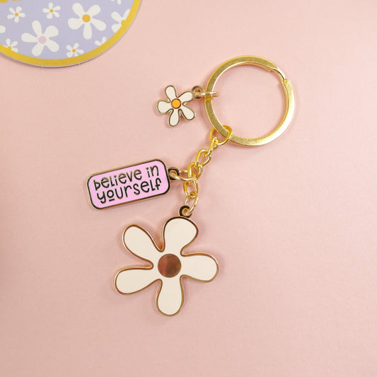 Believe in Yourself Gold Enamel Keyring