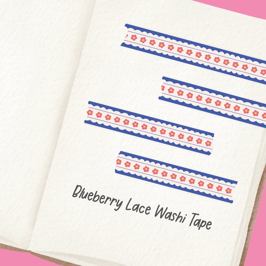 Blueberry Lace Floral Washi Tape - Scallop Border