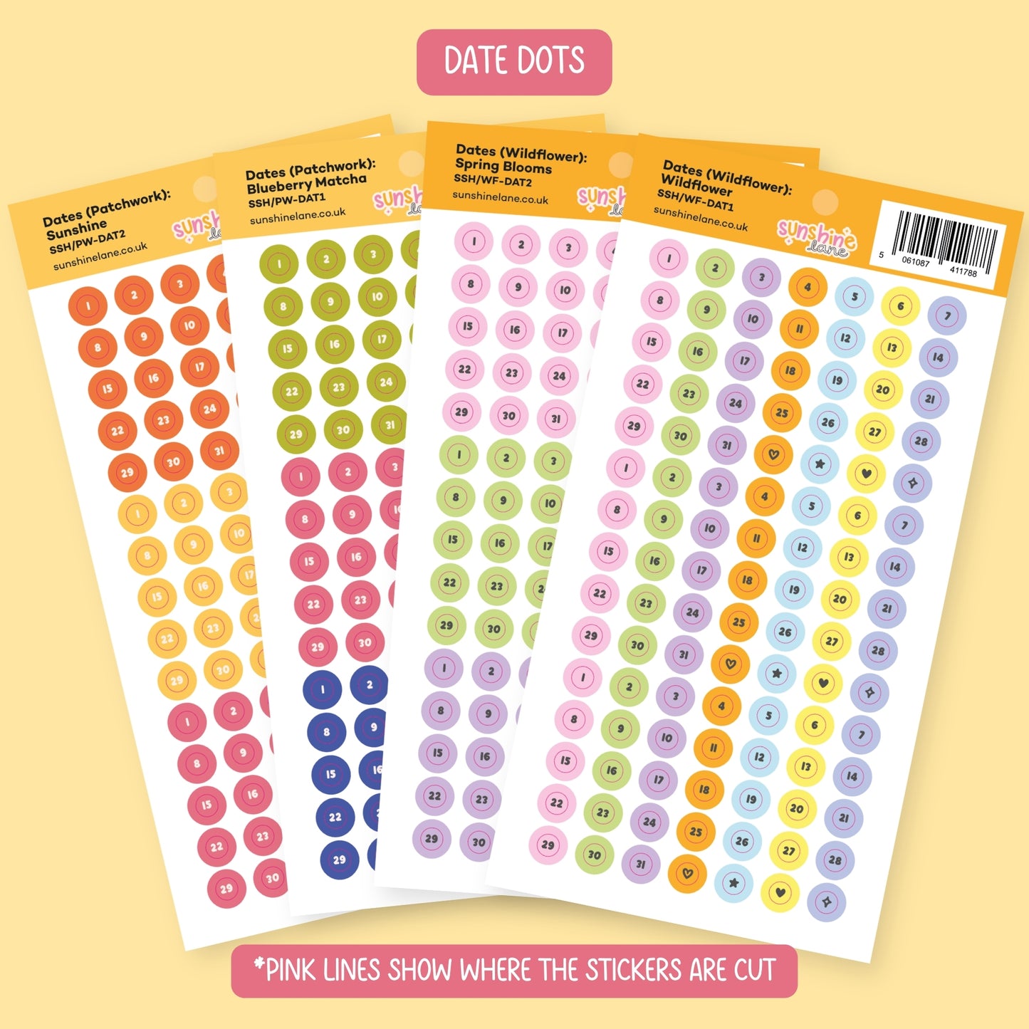 Date Dots 1-31 Sticker Sheet - Numbered Planner Dots for Undated Diaries