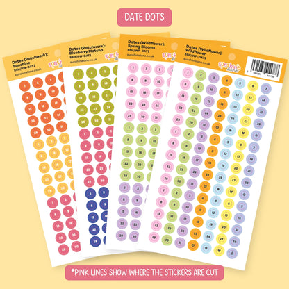 Date Dots 1-31 Sticker Sheet - Numbered Planner Dots for Undated Diaries