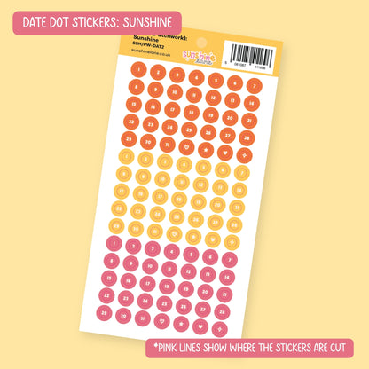 Date Dots 1-31 Sticker Sheet - Numbered Planner Dots for Undated Diaries