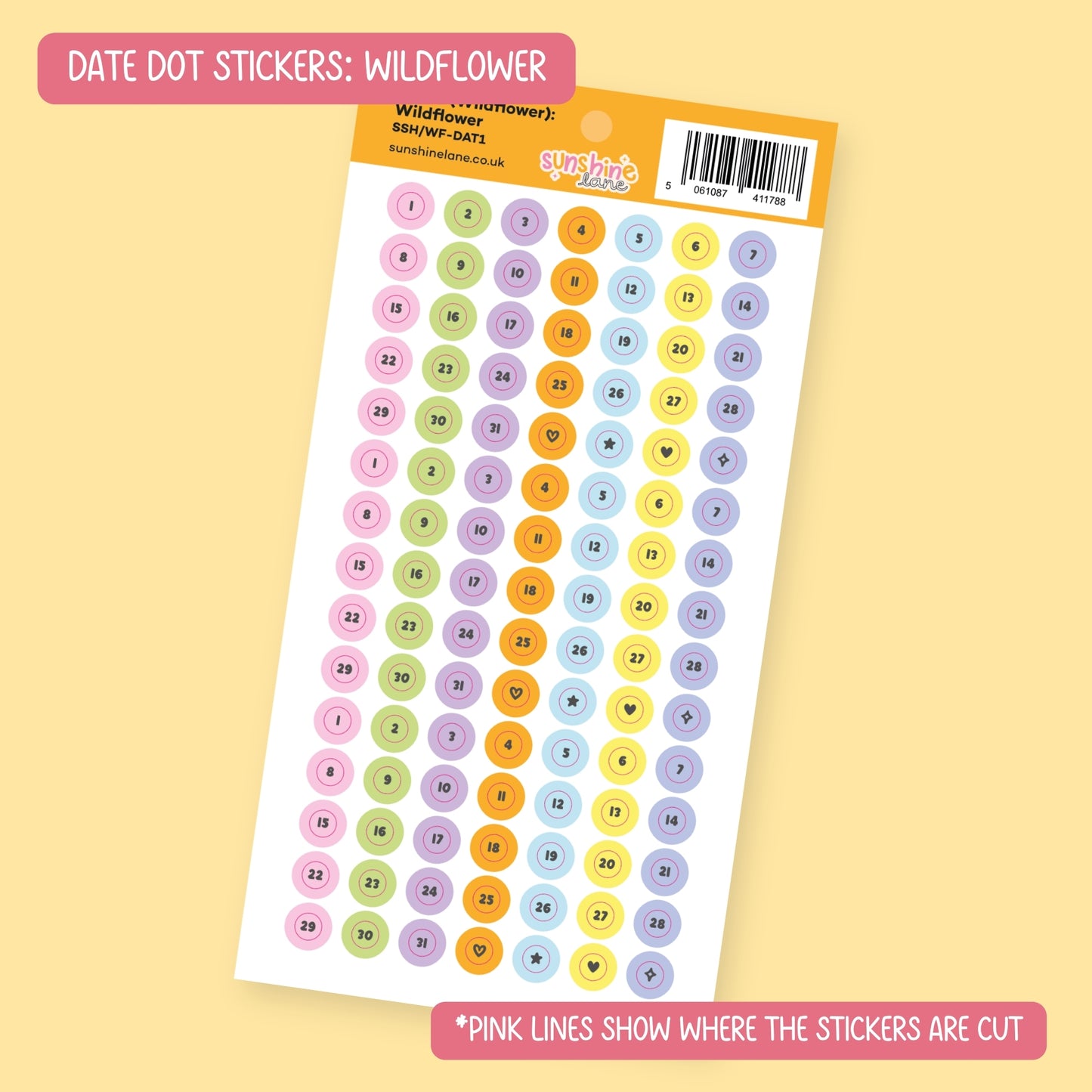 Date Dots 1-31 Sticker Sheet - Numbered Planner Dots for Undated Diaries
