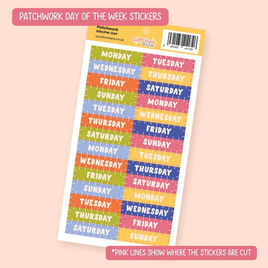 Patchwork Days of the Week Sticker Sheet - Monday to Sunday Header Stickers