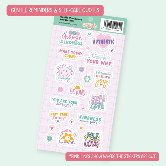 Gentle Reminders Self-Care Sticker Sheet - Affirmation & Mindful Journaling Stickers