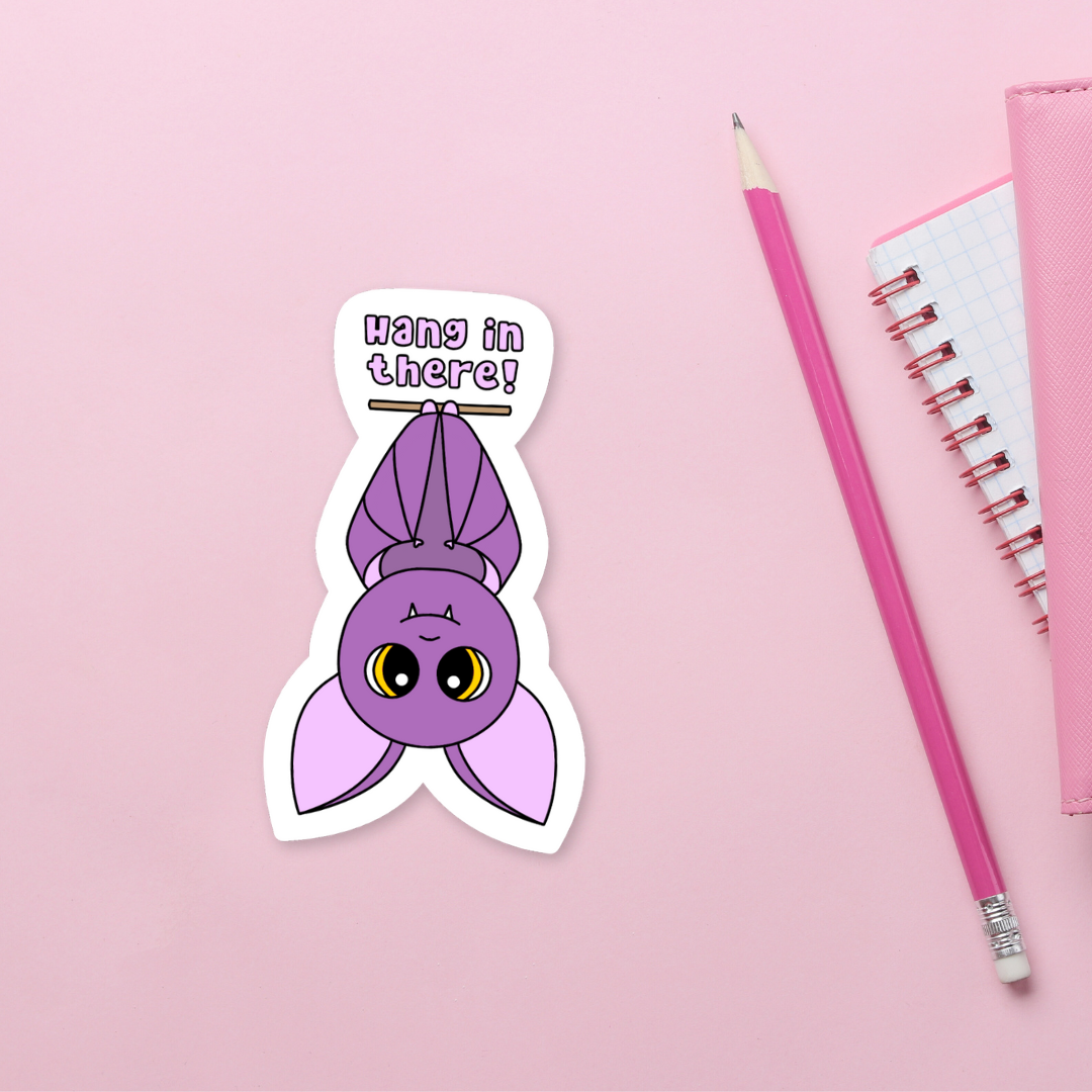 Hang in there - cute halloween bat sticker