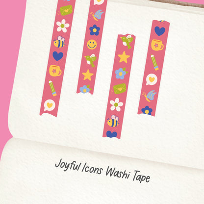 Joyful Icons Raspberry Vertical Washi Tape - Pink Doodle Journaling Tape