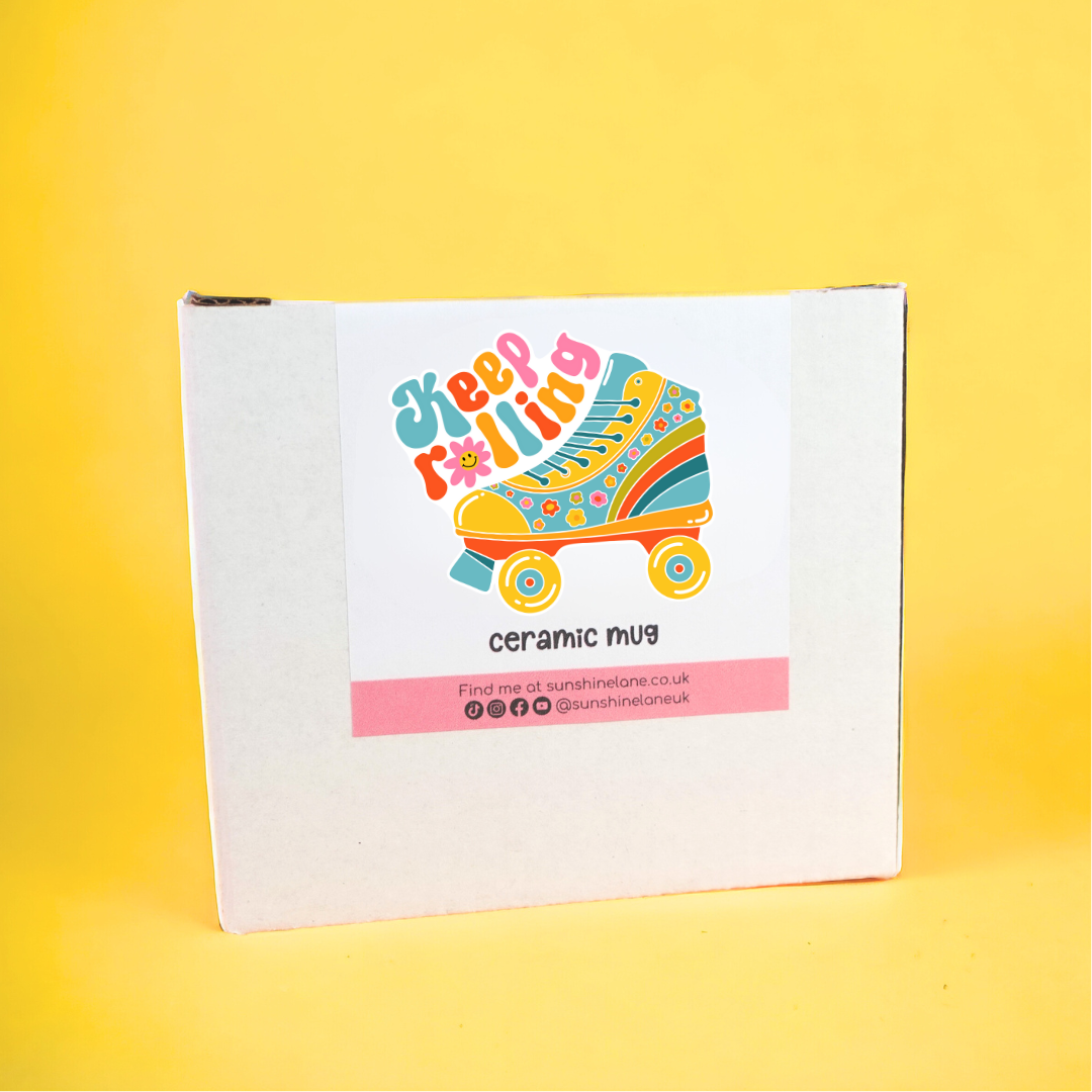 SECONDS Keep Rolling Ceramic Mug | Retro Rollerskate