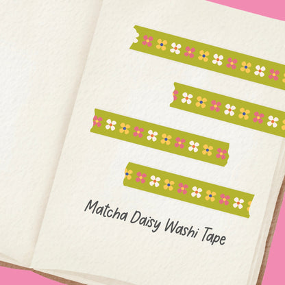 Matcha Daisy Washi Tape - Green Ditsy Floral Washi Tape
