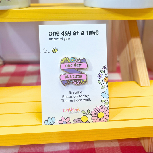 One day at a time gold enamel pin