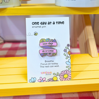 One day at a time gold enamel pin