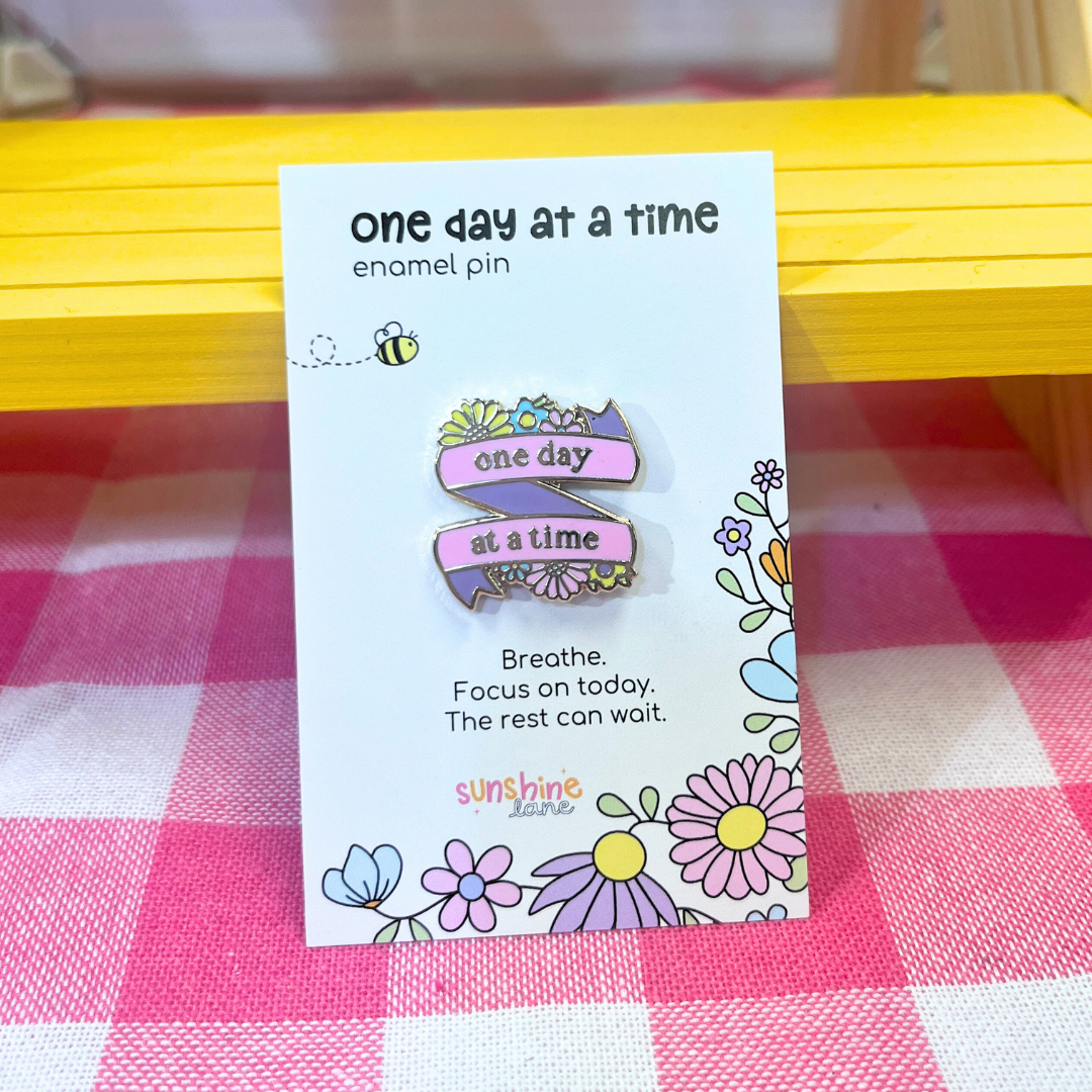 One day at a time gold enamel pin