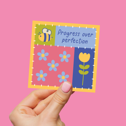 Progress Over Perfection Patchwork Die-Cut Sticker