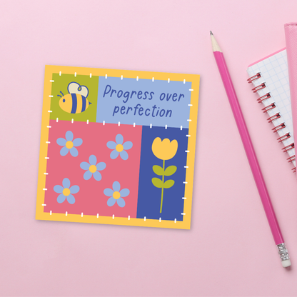 Progress Over Perfection Patchwork Die-Cut Sticker