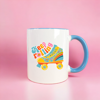 SECONDS Keep Rolling Ceramic Mug | Retro Rollerskate