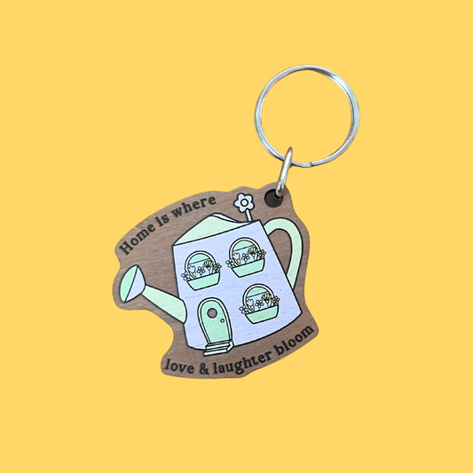 SAMPLE Home Is Where Love & Laughter Bloom Wooden Keyring
