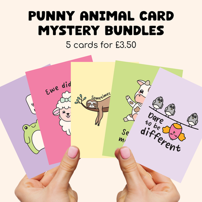 Punny Animal Greetings Card Mystery Bundle - 5 cards for £3.50!