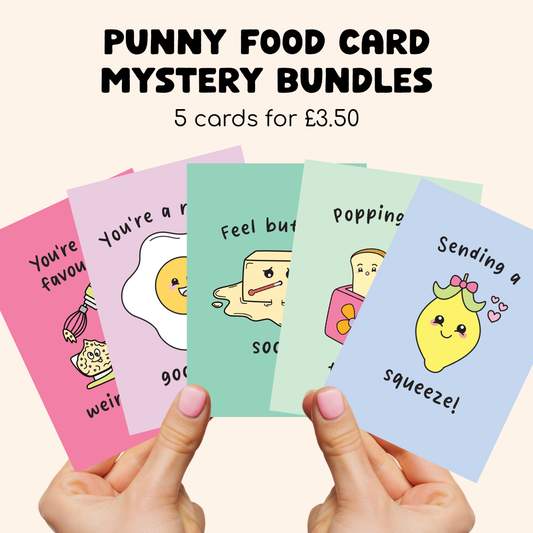 Punny Food Greetings Card Mystery Bundle - 5 cards for £3.50!