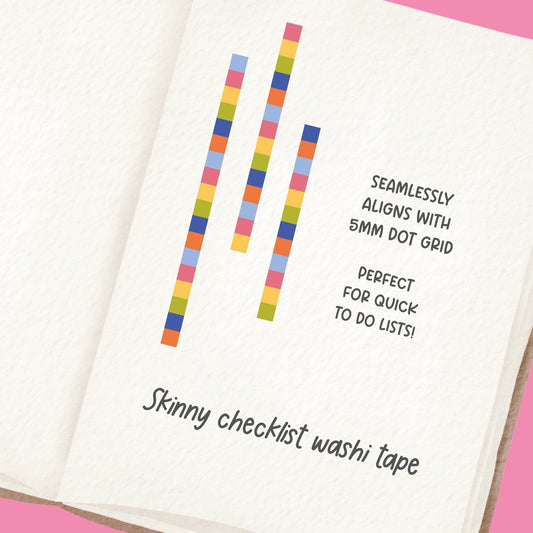 Skinny Patchwork Checklist Washi Tape - 5mm Checkered Box Washi Tape for Planners
