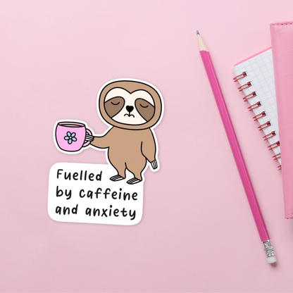 Fuelled by Caffeine and Anxiety Sloth Sticker