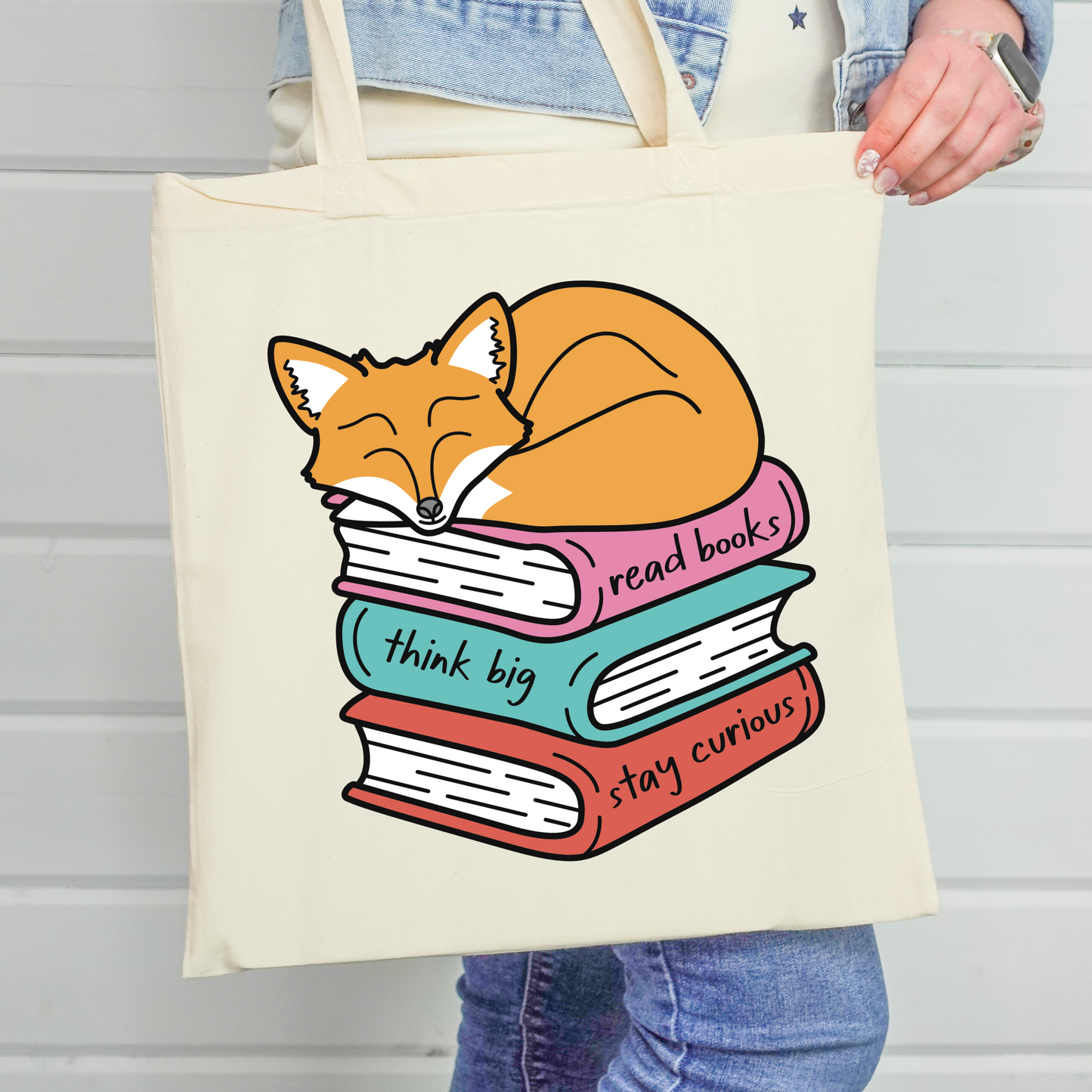 Stay Curious Bookish Tote Bag ft. Maple the Fox