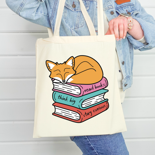 Stay Curious Bookish Tote Bag ft. Maple the Fox