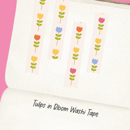 Tulips in Bloom Vertical Washi Tape - Botanical Tulip Floral Journaling Tape