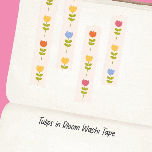 Tulips in Bloom Vertical Washi Tape - Botanical Tulip Floral Journaling Tape