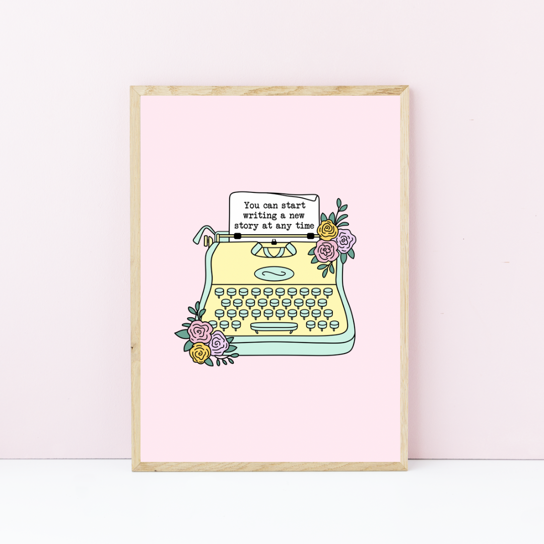 Vintage Typewriter Floral Art Print