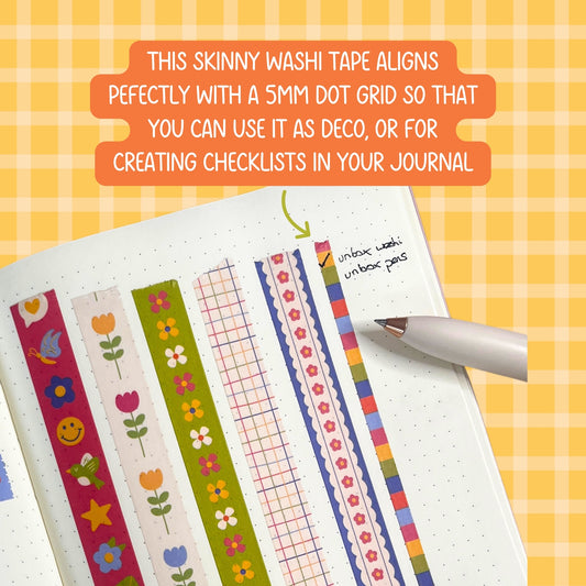 Skinny Patchwork Checklist Washi Tape - 5mm Checkered Box Washi Tape for Planners