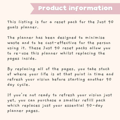 Reset pack for the Just 90 Planner
